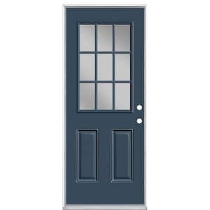32 in. x 80 in. 9 Lite Left Hand Inswing Painted Steel Prehung Front Exterior Door No Brickmold