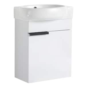 16.80 in. W x 11.60 in. D x 21.30 in. H Floating Wall-Mounted Bath Vanity in Gloss White with White Ceramic Top