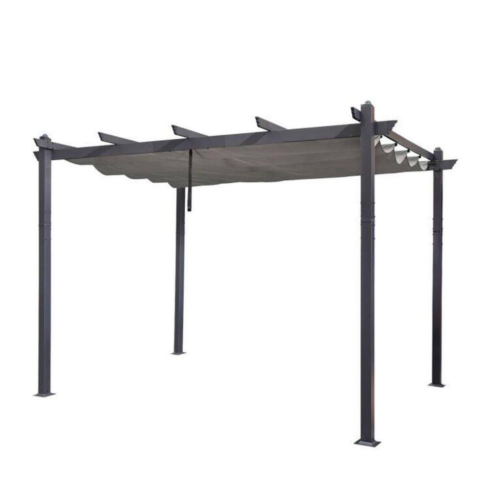 9.5 ft. W x 13 ft. D Modern Gray Aluminum Against The Wall Design Pergola with Gray Adjustable Sunshade Canopy for Deck price history on PriceWatchPro