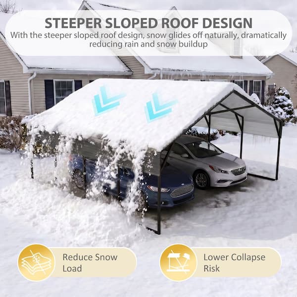 20 ft. W x 20 ft. D Metal Carport Metal Car Canopy and Shelter, Gray