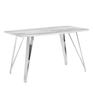White Wood Top 63.8 in. 4 Legs Dining Table Seats 6