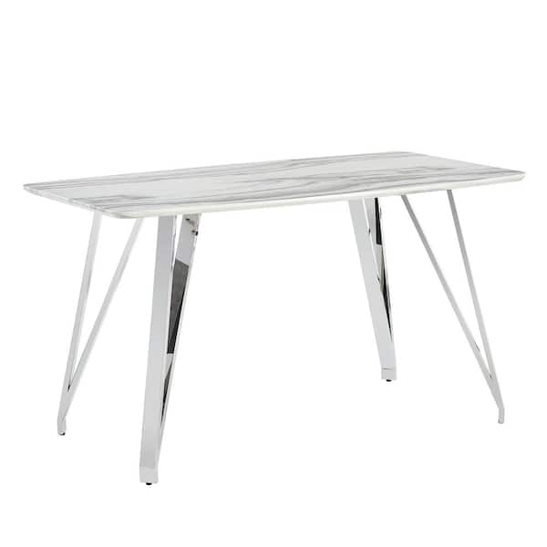 Polibi White Wood Top 63.8 in. 4 Legs Dining Table Seats 6