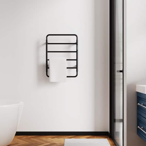 Electric Towel Warmer Wall Mount Heated Towel Rack 6-Bars Plug in Hardwired Black