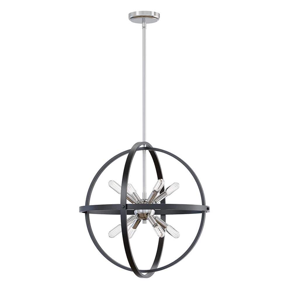 Renfro 8-Light 20.5 in. Plug and Play Black and Brushed Nickel Sphere Pendant Chandelier with SkyPlug price history on PriceWatchPro