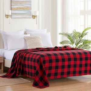 Buffalo Plaid Cotton Blend Blanket, Full/Queen, Burgundy and Black