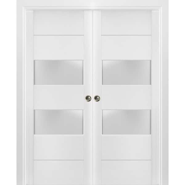 36 in. x 96 in. 2 Panel White Finished Solid Wood Sliding Door with Hardware