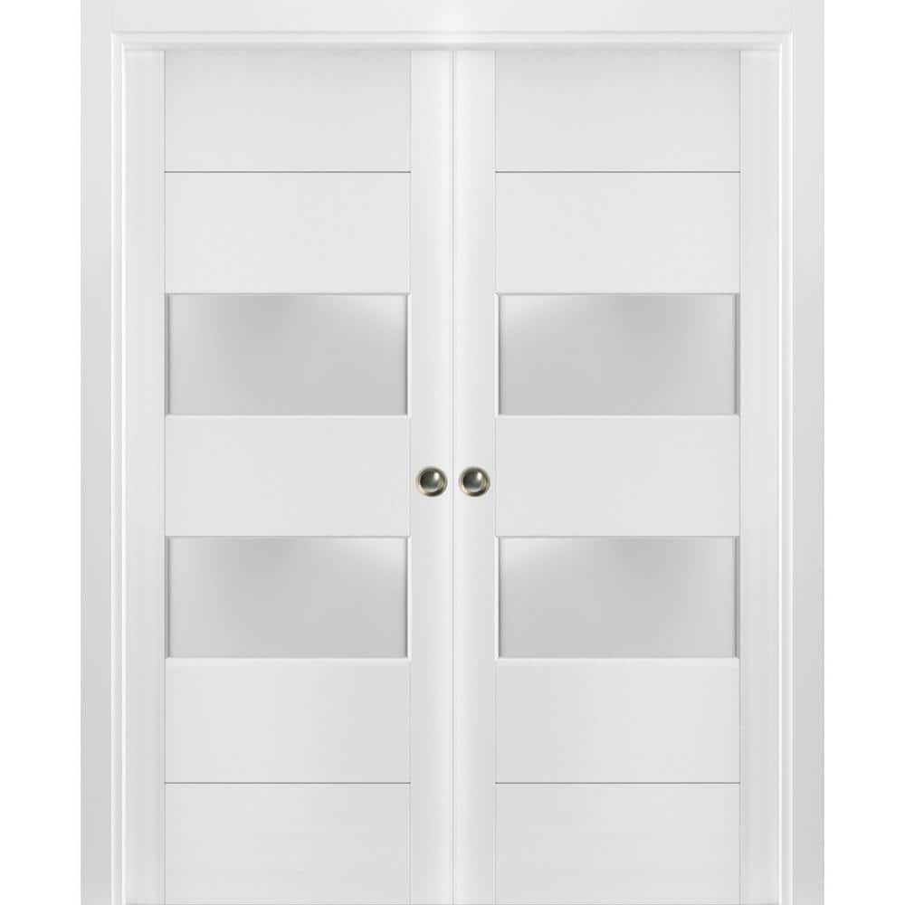 84 in. x 96 in. 2 Panel White Finished Solid Wood Sliding Door with Hardware price history on PriceWatchPro