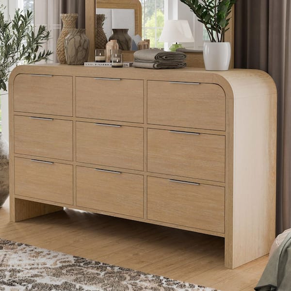 Falkner Modern Natural Wood 9 Drawer 63 in. Wide Dresser
