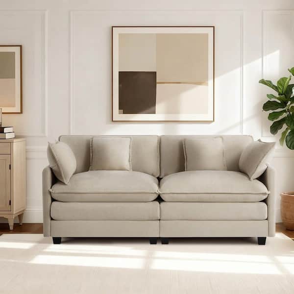 Noro 74.4 in. Square Arm 2-Piece Fabric Sectional Sofa in Khakis