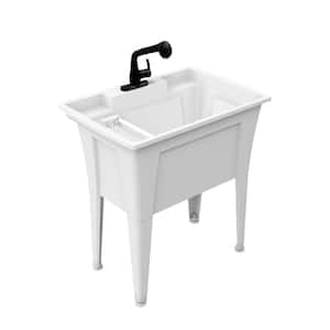 32in. x 22in. Polyprop. White Freestanding Laundry/Utility Sink with 1-Handle Black Pullout Faucet and Installation Kit