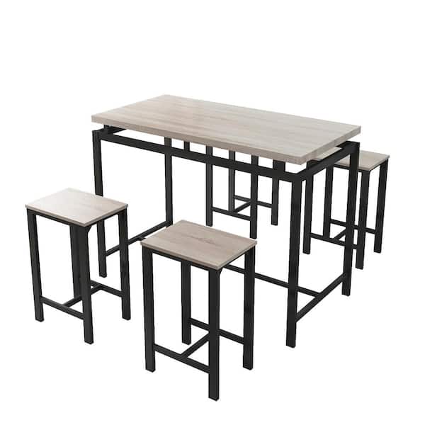 wetiny 5-Piece Rectangle Beige Wood Top Table Set Seats 5