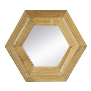 18.5 in. W x 18.5 in. H Small Hexagon Wood Framed Wall Bathroom Vanity Mirror in Natural