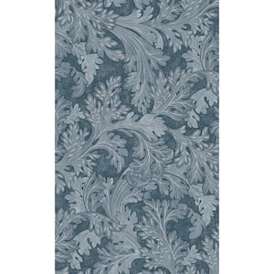 Navy Curling Leaves Tropical Print Non-Woven Non-Pasted Textured Wallpaper 57 Sq. Ft.