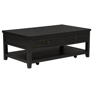 Concord 48 in. Distressed Java Brown Rectangle Wood Top Coffee Table with Drawers and Shelf