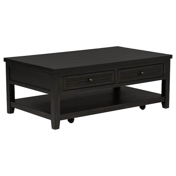 Coaster Concord 48 in. Distressed Java Brown Rectangle Wood Top Coffee Table with Drawers and Shelf