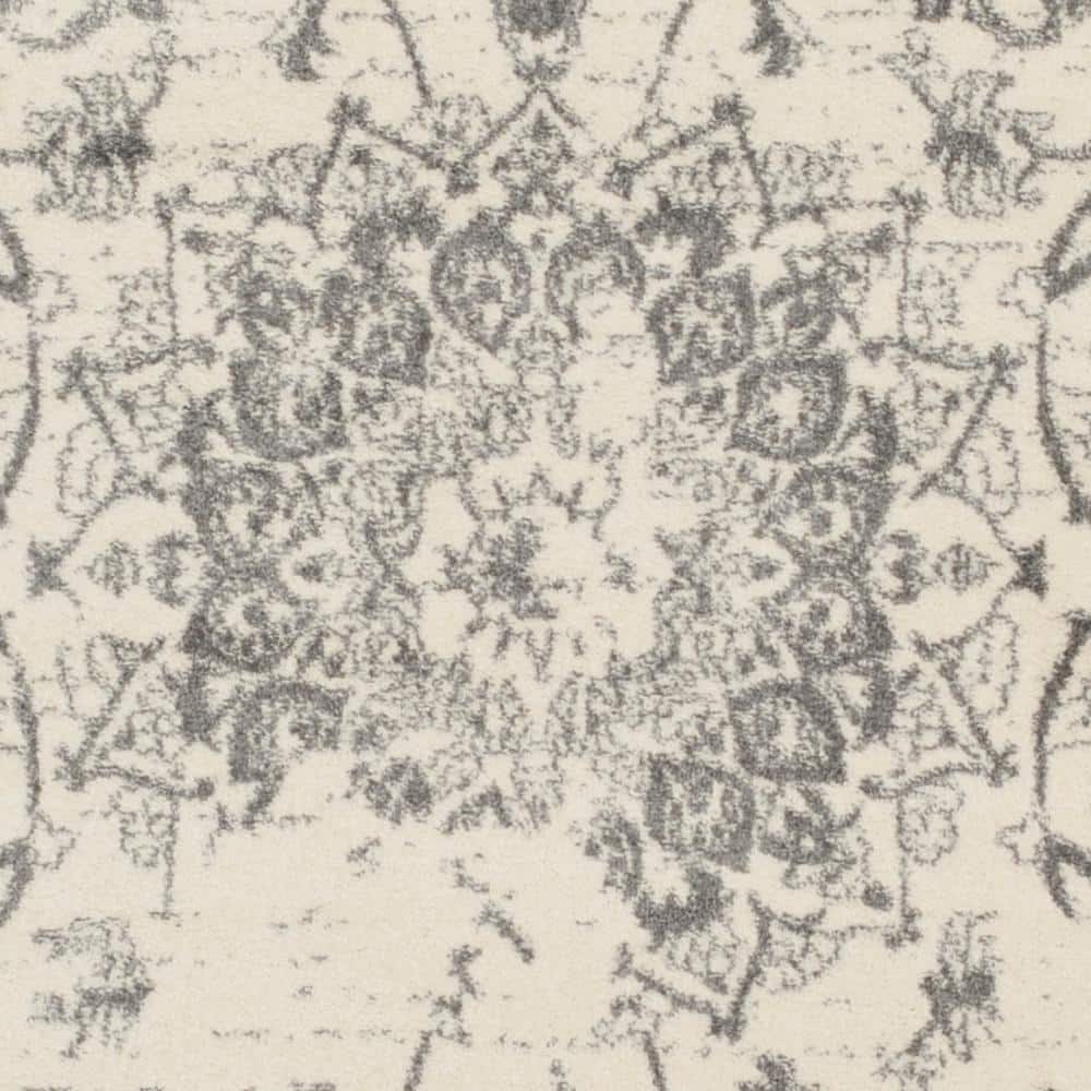Ivory and Silver Synthetic 8' x 10' Easy-Care Rectangular Rug
