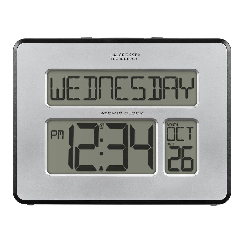 La Crosse Technology Atomic Digital Silver Calendar Clock with 2 in ...