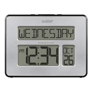 Atomic Digital Silver Calendar Clock with 2 in. Time
