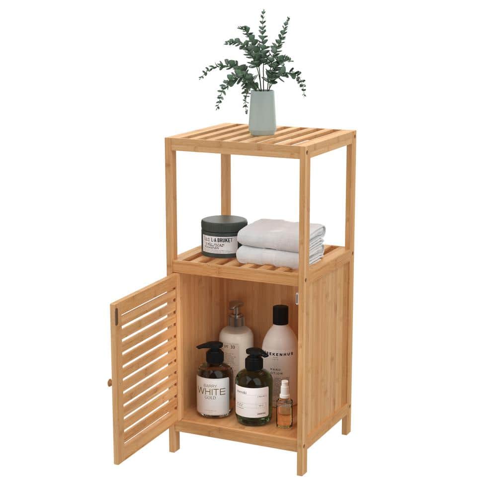 Natural Bamboo 1-Door Storage Cabinet with Shelves