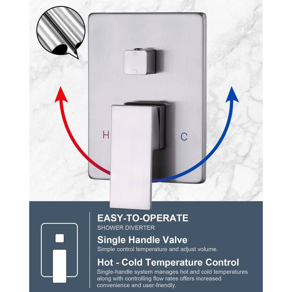 Brushed Nickel Square Rain Shower Faucet with Handheld