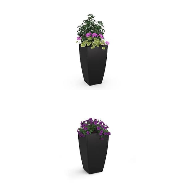 Kobi Black Self-Watering Polyethylene Planter Combo: 32 in. and 26 in. Tall (2-Piece)
