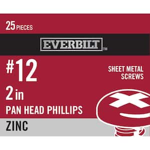 #12 x 2 in. Zinc Plated Phillips Pan Head Sheet Metal Screw (25-Pack)