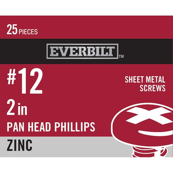 Everbilt #12 x 2 in. Zinc Plated Phillips Pan Head Sheet Metal Screw (25-Pack)