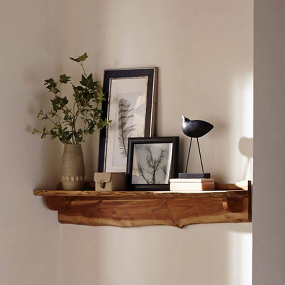 Alpine Natural Live Edge Acacia Wood 48" Mantel Shelf
