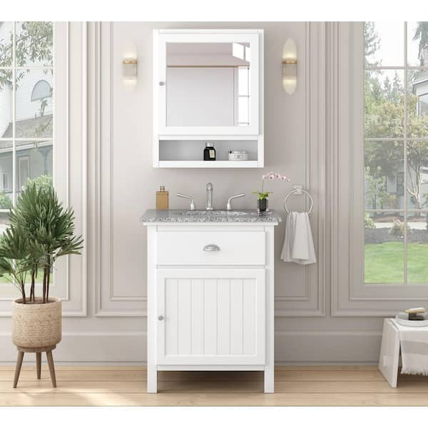 Home Decorators Collection Ridgemore 28 in. W x 22 in. D x 35 in. H Single Sink Freestanding Bath Vanity in White with Gray Granite Top