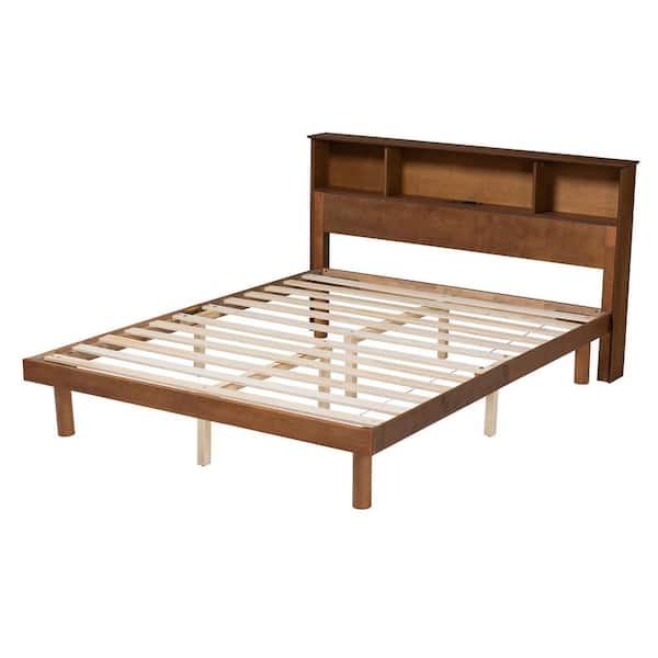 Baxton Studio Lochlan Brown Wood Frame Queen Platform Bed with Charging Station