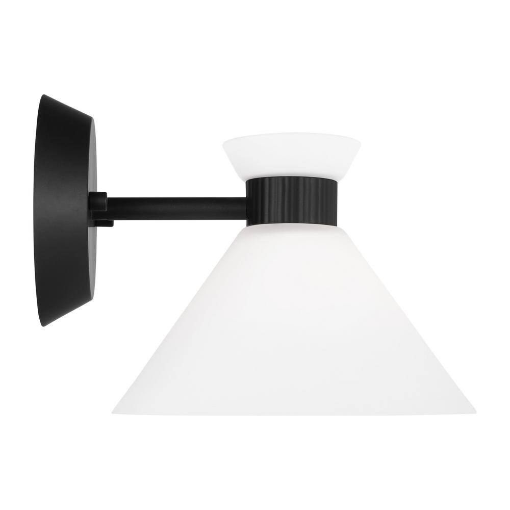 Midnight Black 1-Light Sconce with Etched Glass Shade