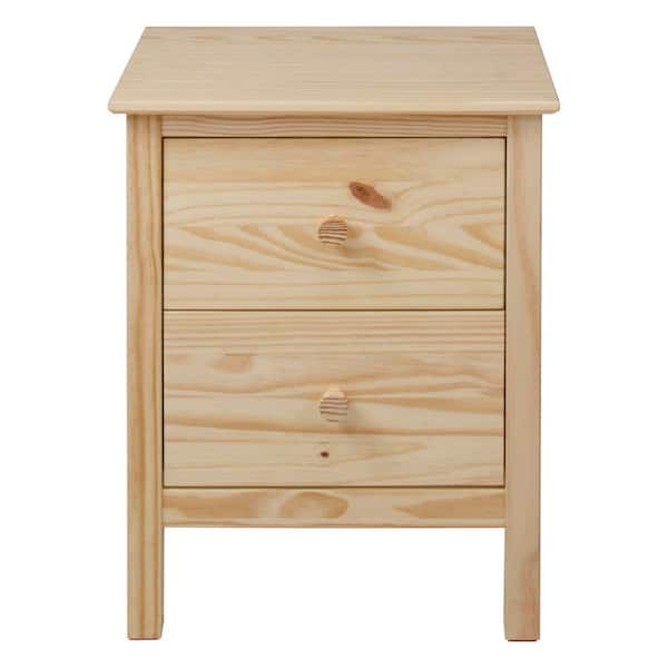 Unfinished 2-Drawer 20 in. W x 25 in. H x 16.5 in. D Natural Pine Wood Nightstand