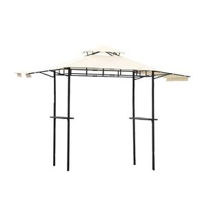 4.5 ft. x 12 ft. Beige Patio BBQ Grill Gazebo with Bar Counters and Extendable Shades