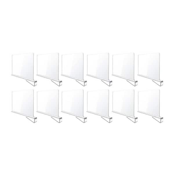 12-Pack Clear Acrylic Shelf Dividers for Closet, Bedroom, Kitchen, Office, Bathroom Organizer for Clothes, Books, Hats
