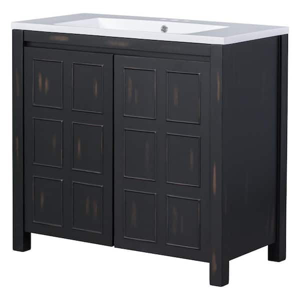 Ami 36" WRetro Espresso Freestanding White Resin Top Bathroom Vanity Cabinet