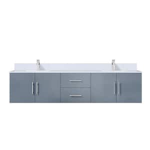 Geneva 80 in. W x 22 in. D Dark Grey Double Bath Vanity, White Quartz Top, and Faucet Set