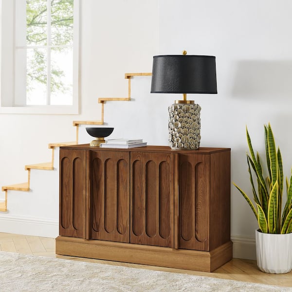 Nolan 44.8 in. W Rectangle Natural and Walnut Wood Fluted Sideboard Buffet Cabinet with Adjustable Shelve and Sturdybase