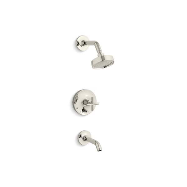 KOHLER Purist Cross Handle 1-Handle Wall Mount Tub and Shower Trim Kit in Vibrant  Polished Nickel (Valve Not Included) K-T14420-3-SN The Home Depot