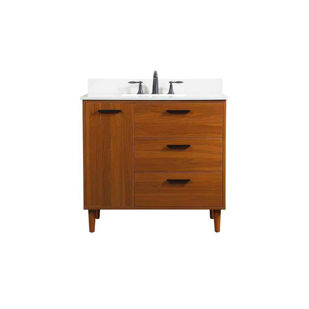 Timeless 36 in. W Single Bath Vanity in Teak with Engineered Stone Vanity T