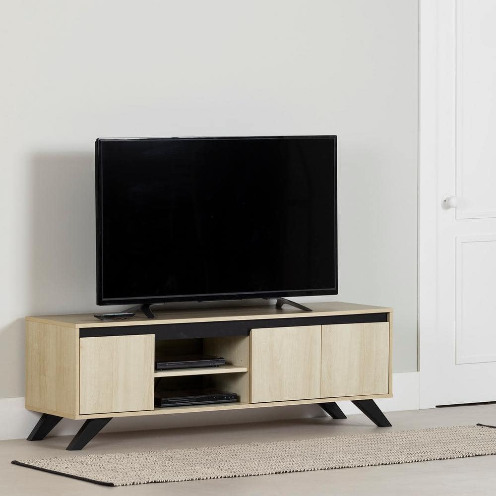Bleached Oak Scandinavian TV Stand with Cabinet and Shelves