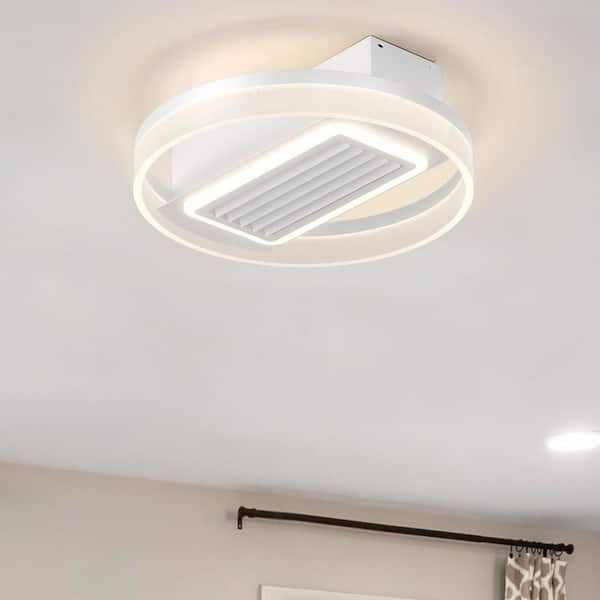 Lasaideal 19.7 in. LED Indoor White Bladeless Low Profile Ceiling Fan Flush Mount Remote Control Dimmable Lighting