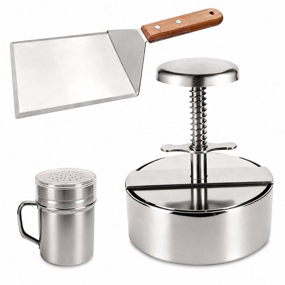 Stainless Steel 4.5 in. Round Burger Press Patty Maker Kit with Spatula, Shaker and Papers price history on PriceWatchPro