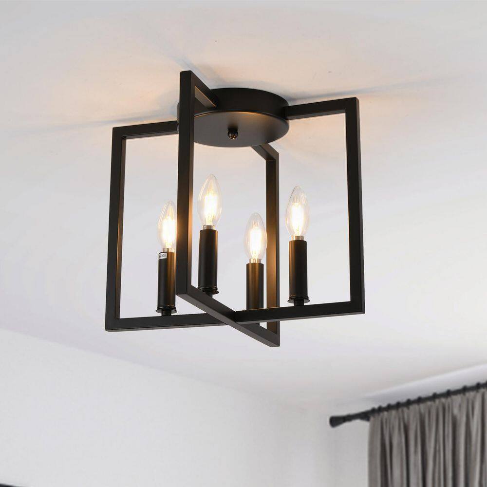 14.57 in. 4-Light Matte Black Geometric Semi-Flush Mount with Metal Shade price history on PriceWatchPro