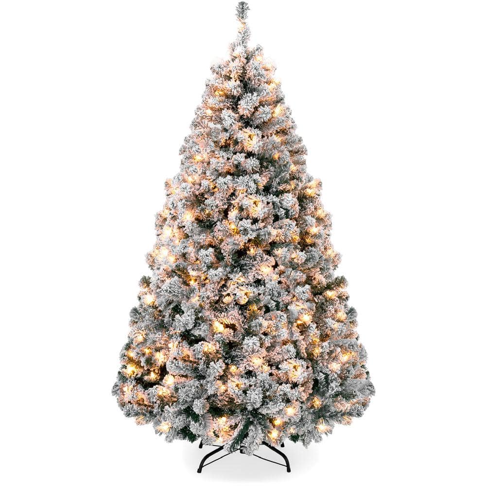 Best Choice Products 7.5ft Pre-Lit Holiday Christmas Pine Tree w/ Snow Flocked Branches  550 Warm White Lights