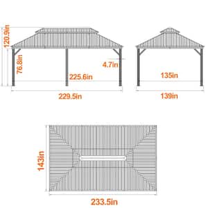 20 ft. x 12 ft. Wood Grain Aluminum Hardtop Gazebo Double Roof with Curtains and Netting