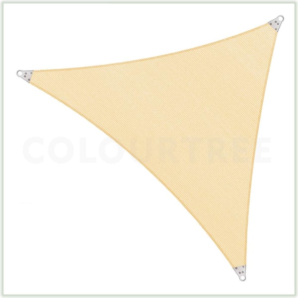 COLOURTREE 26 ft x 26 ft x 26 ft 260 GSM Reinforced (Super Ring) Beige Triangle Sun Shade Sail Screen Canopy for Patio and Pergola
