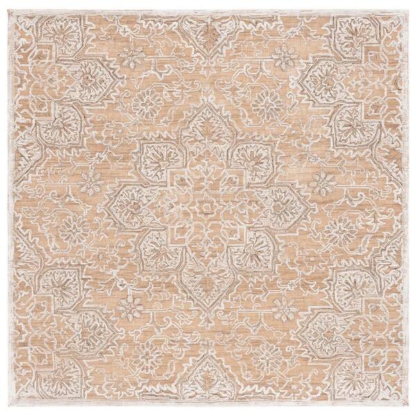 Trace 6 ft. x 6 ft. Gold/Ivory Ornate High-Low Square Area Rug