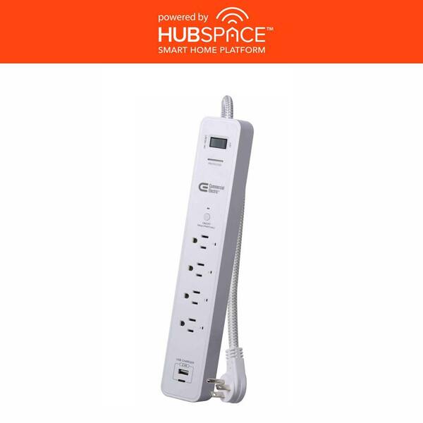 3 ft. 4-Outlet White Surge Protector Smart with USB Powered by Hubspace