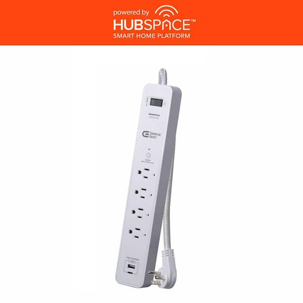 3 ft. 4-Outlet White Surge Protector Smart with USB Powered by Hubspace