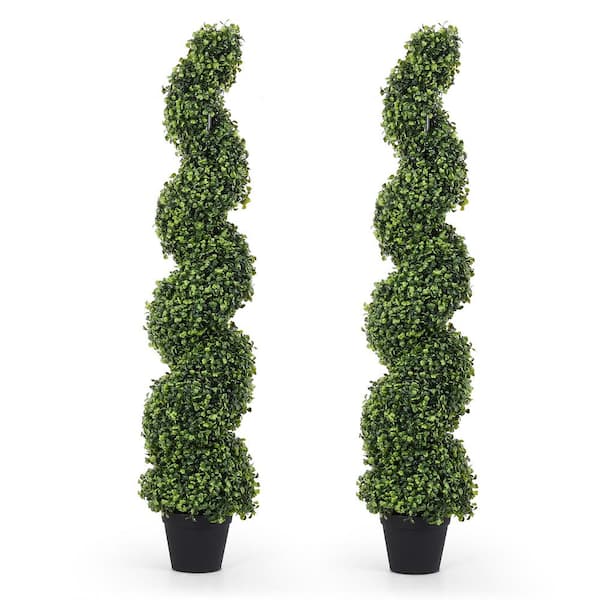 poetree 4 ft. Artificial Boxwood Spiral Topiary Tree in Pot 2-Pack
